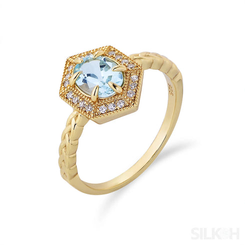 Hexagon Blue Topaz Sterling Silver Engagement Ring Mia